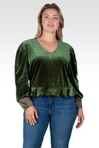 Standards & Practices Plus Size Stretch Velvet Peplum Top - Green