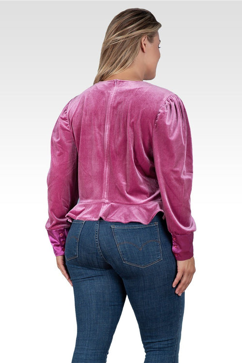 Standards & Practices Plus Size Stretch Velvet Peplum Top - Rose