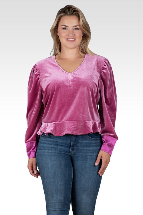Standards & Practices Plus Size Stretch Velvet Peplum Top - Rose