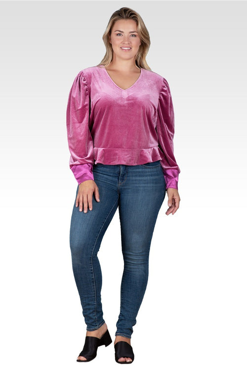 Standards & Practices Plus Size Stretch Velvet Peplum Top - Rose