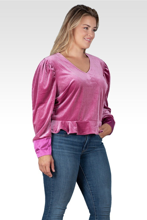 Standards & Practices Plus Size Stretch Velvet Peplum Top - Rose