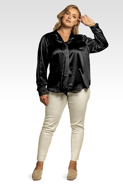 Reily Women's Plus Size Bow-tie Neck Long Sleeve Blouse