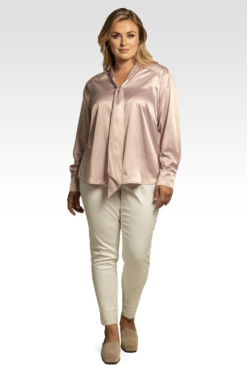 Reily Women's Plus Size Bow-tie Neck Long Sleeve Blouse