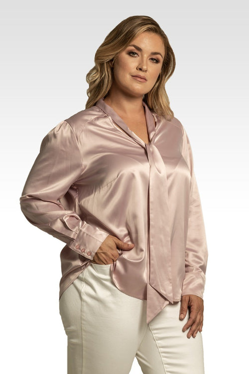 Reily Women's Plus Size Bow-tie Neck Long Sleeve Blouse