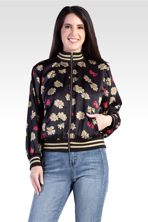 Naos Women's Cropped Floral Print Bomber Jacket