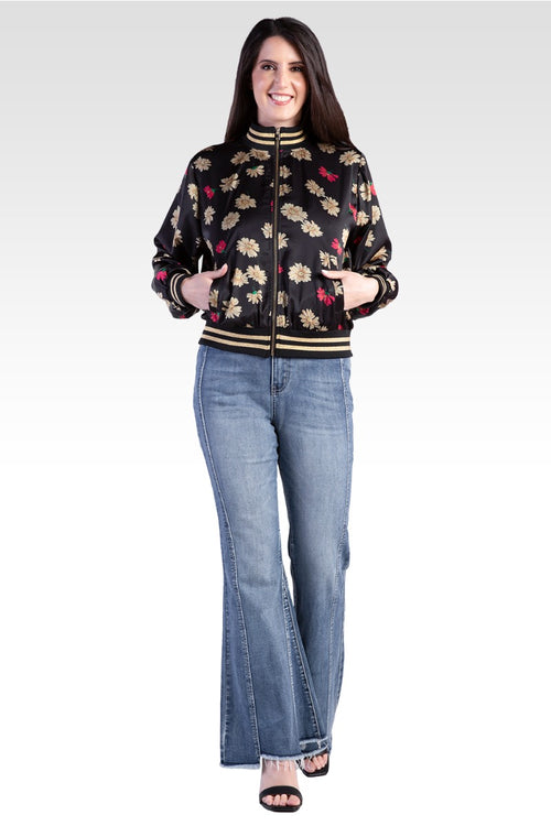 Naos Women's Cropped Floral Print Bomber Jacket