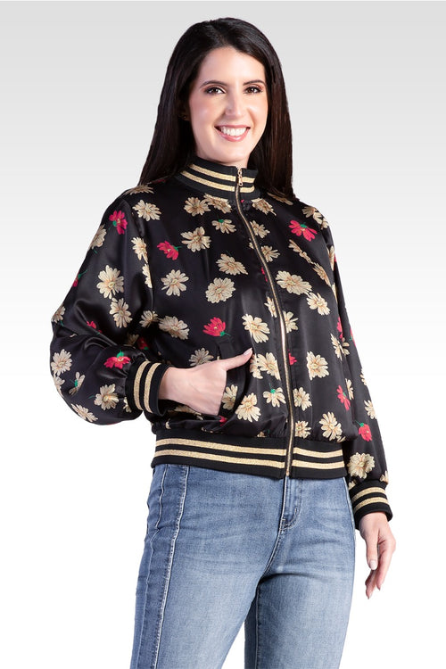 Naos Women's Cropped Floral Print Bomber Jacket