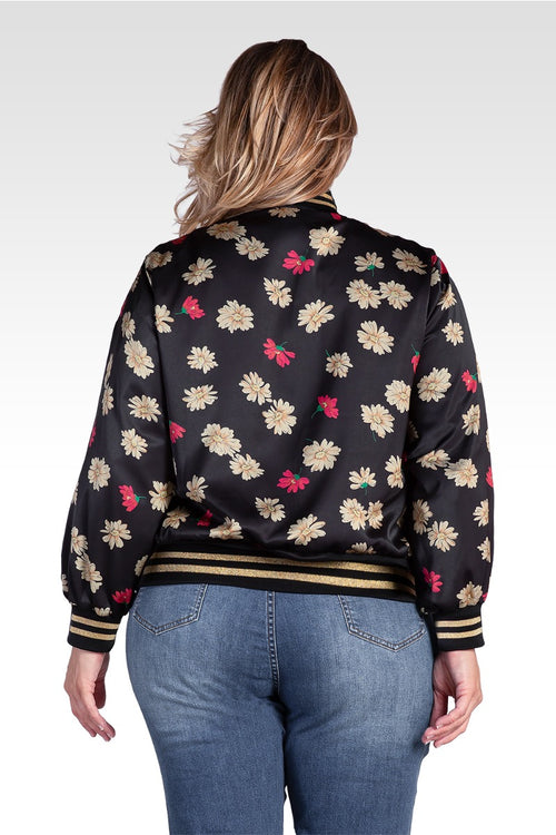 Naos Women's Plus Size Cropped Floral Print Bomber Jacket