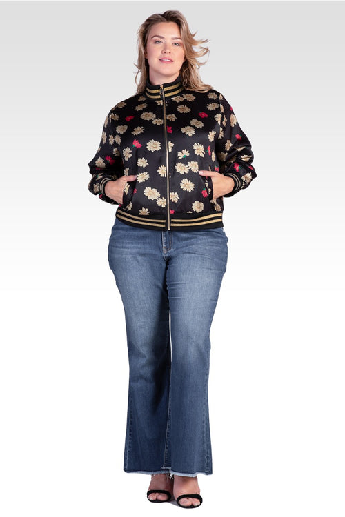 Naos Women's Plus Size Cropped Floral Print Bomber Jacket