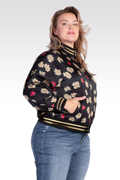 Naos Women's Plus Size Cropped Floral Print Bomber Jacket