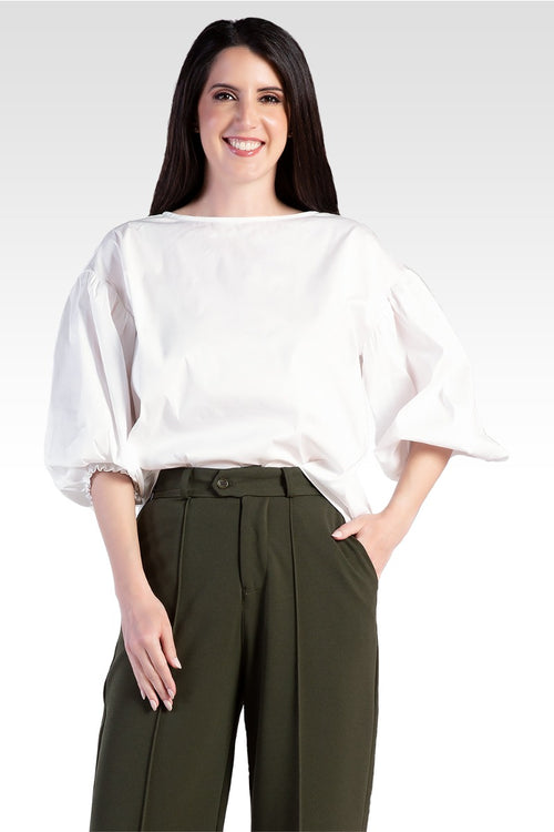 Saber Women's Balloon Sleeve Cotton Chiffon Blouse