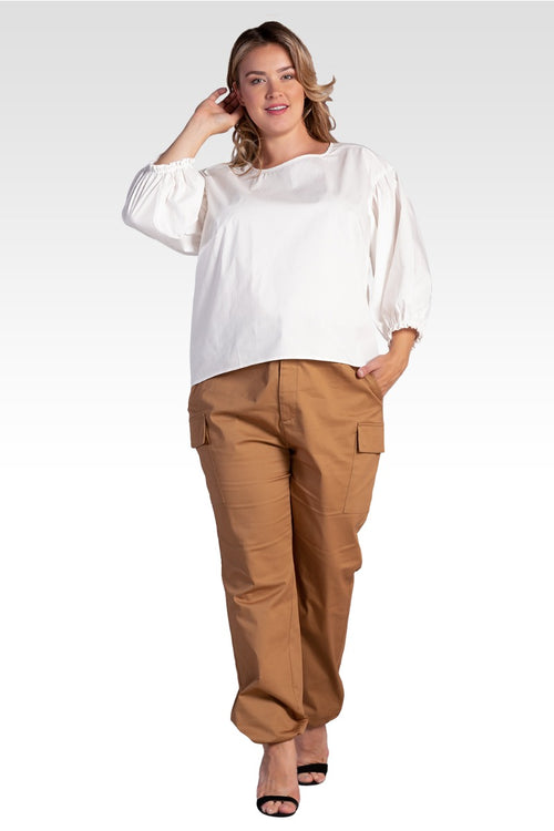 Saber Women's Plus Size Balloon Sleeve Cotton Chiffon Blouse