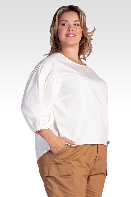 Saber Women's Plus Size Balloon Sleeve Cotton Chiffon Blouse