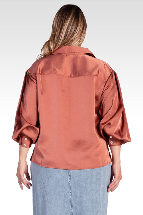 Zeal Women's Plus Size Sateen Voluminous Sleeve Shirt
