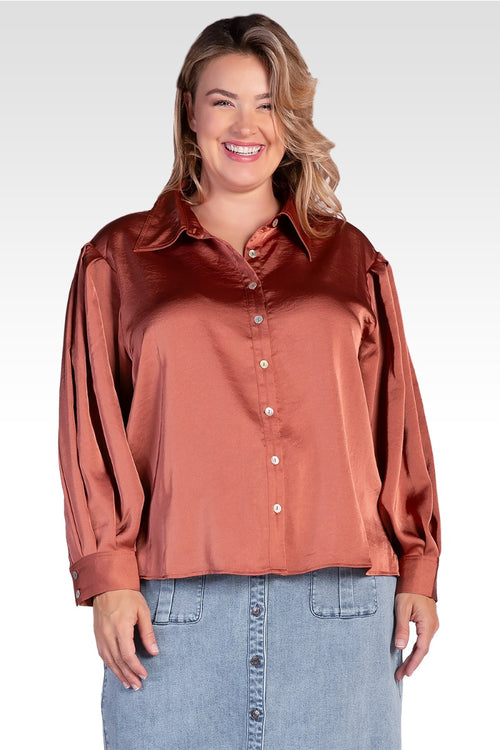 Zeal Women's Plus Size Sateen Voluminous Sleeve Shirt