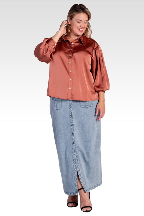 Zeal Women's Plus Size Sateen Voluminous Sleeve Shirt