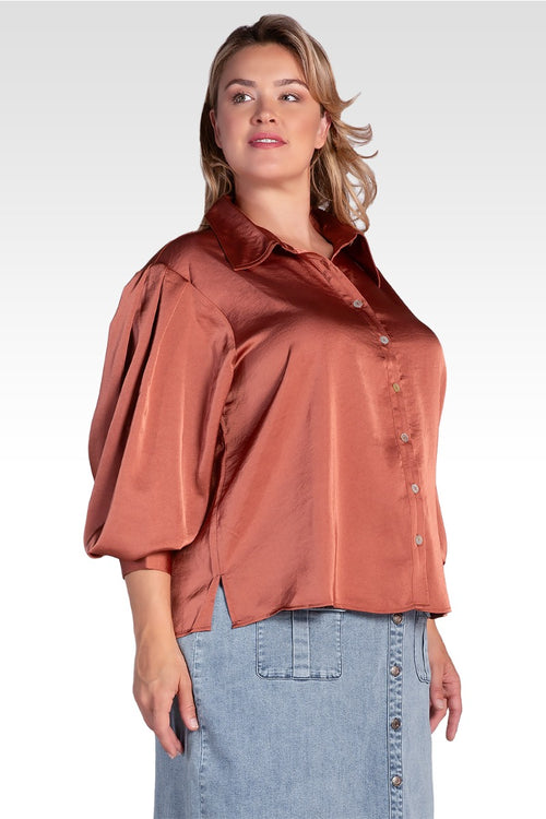 Zeal Women's Plus Size Sateen Voluminous Sleeve Shirt