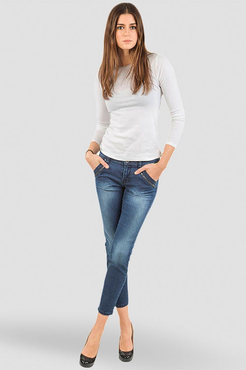 Women Blue Denim Cropped Skinny Jeans