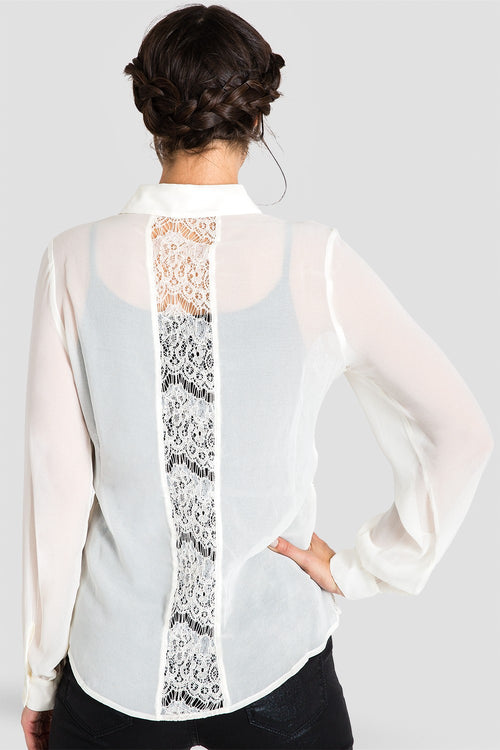 Women's Ivory Collared Shirt Lace