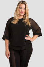 Plus Size Sheer Layered Black Chiffon Skimmer Top
