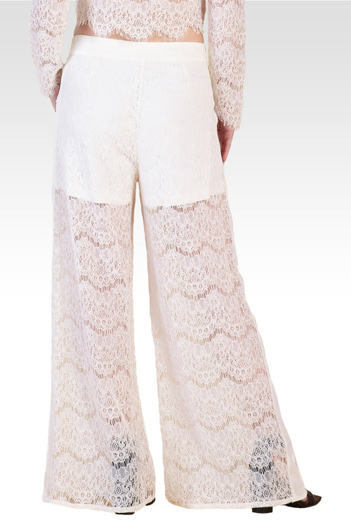 April Ivory Spring Peek-A-Boo Lace Palazzo Pants