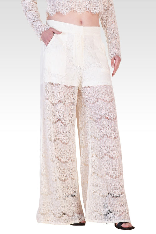 April Ivory Spring Peek-A-Boo Lace Palazzo Pants