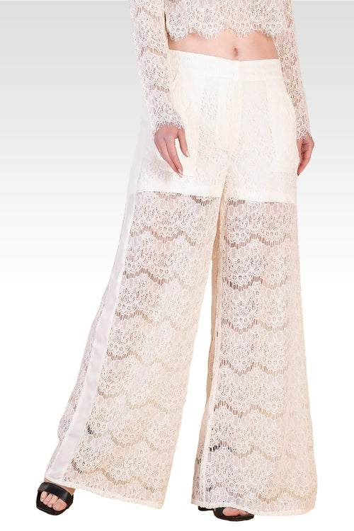 April Ivory Spring Peek-A-Boo Lace Palazzo Pants