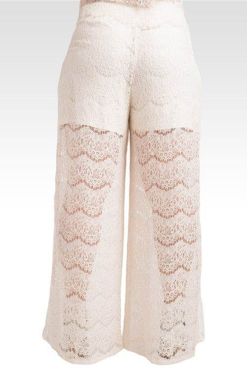 Plus Size April Ivory Spring Peek-A-Boo Lace Palazzo Pants