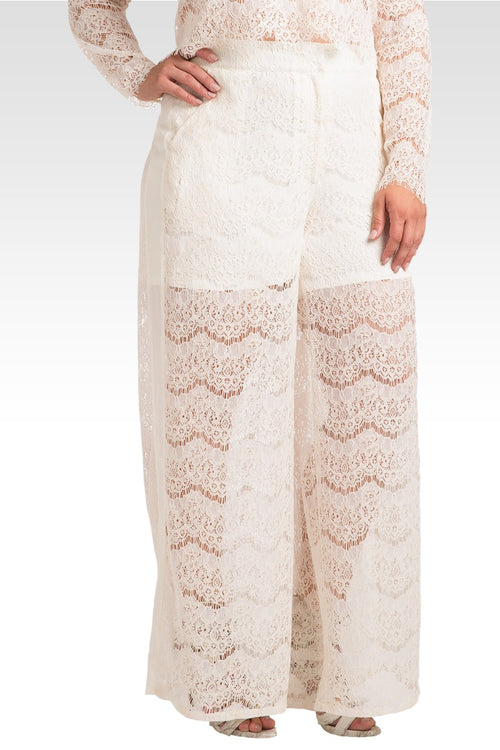 Plus Size April Ivory Spring Peek-A-Boo Lace Palazzo Pants