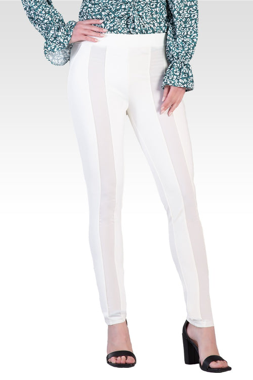 Cindy Ivory Ponte Legging with Sheer Panel