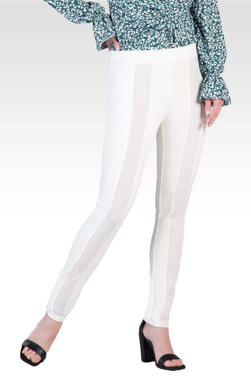 Cindy Ivory Ponte Legging with Sheer Panel