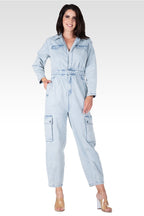 Portia Women's Long Sleeves Denim Cargo Jumpsuit