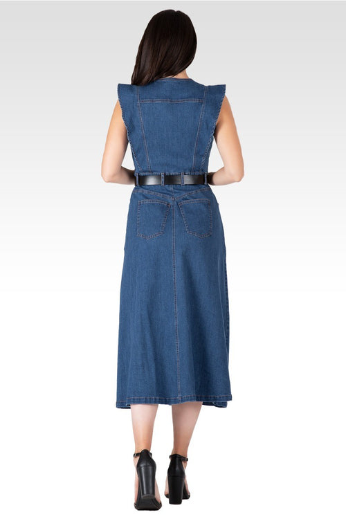 Verona Women's Ruffle Sleeveless A-Line Midi Dress