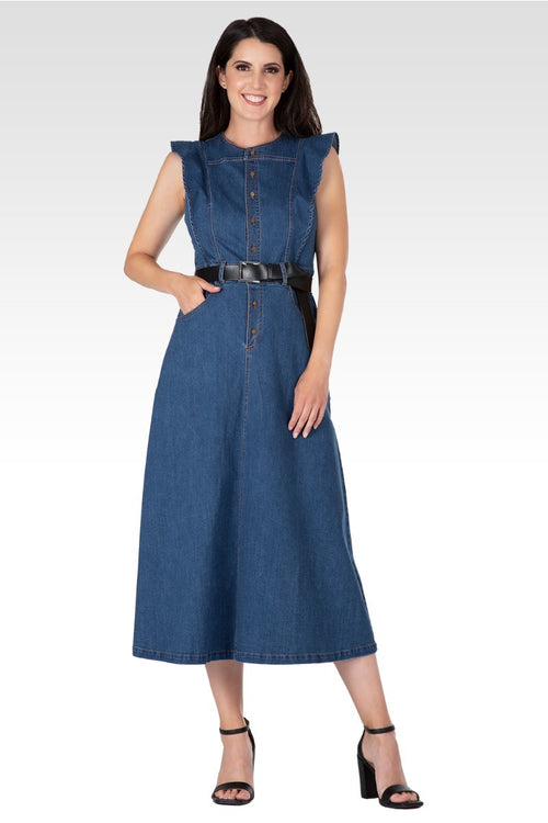 Verona Women's Ruffle Sleeveless A-Line Midi Dress