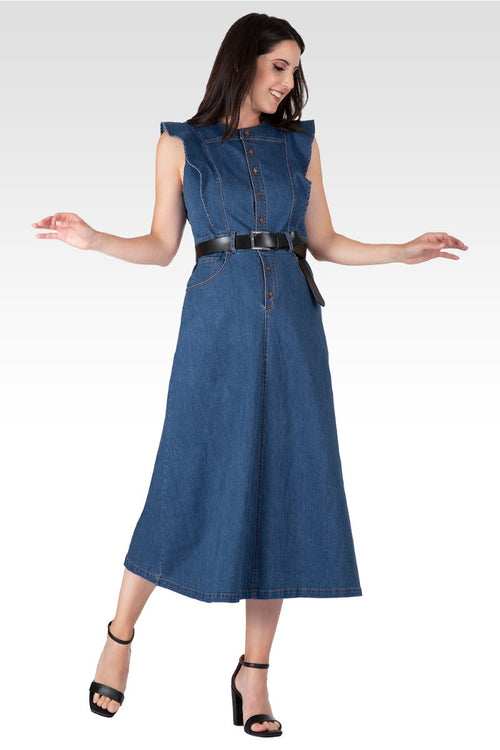 Verona Women's Ruffle Sleeveless A-Line Midi Dress