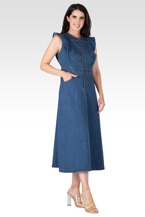 Verona Women's Ruffle Sleeveless A-Line Midi Dress