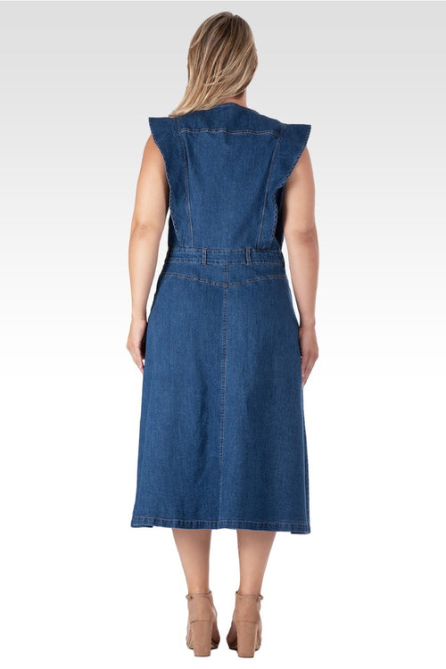 Verona Women's Plus Size Ruffle Sleeveless A-Line Midi Dress