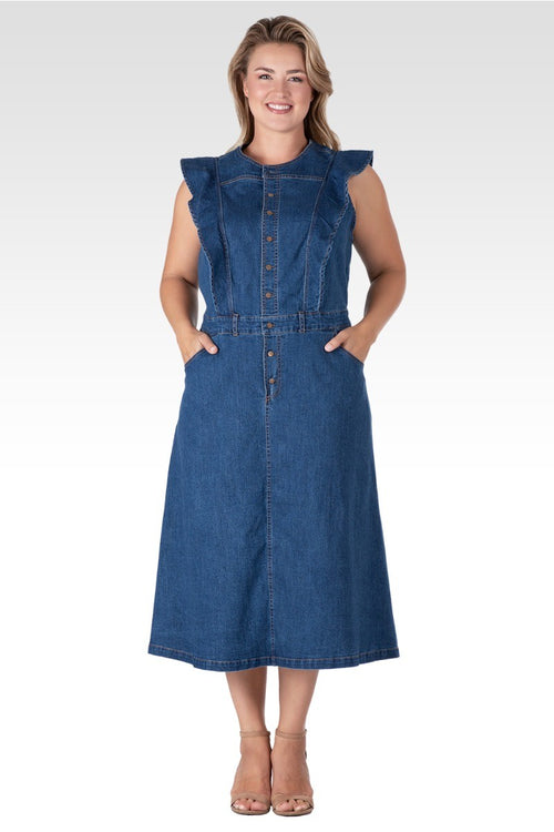 Verona Women's Plus Size Ruffle Sleeveless A-Line Midi Dress