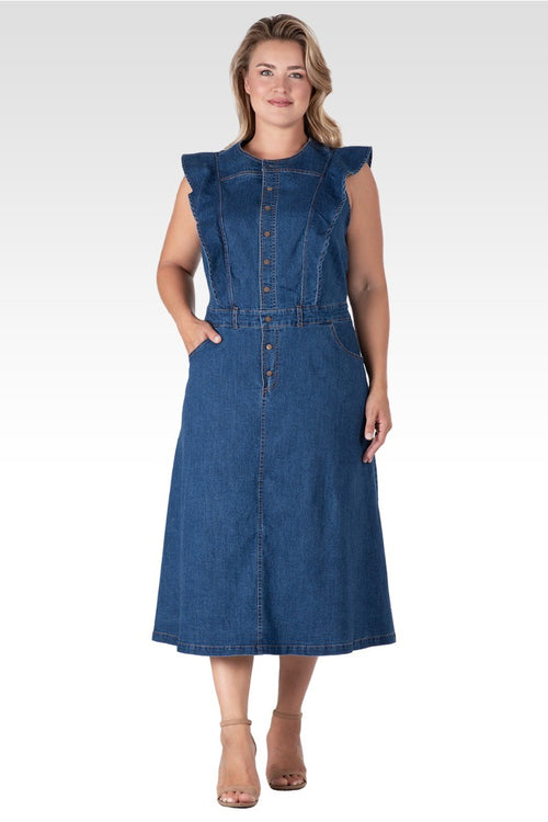 Verona Women's Plus Size Ruffle Sleeveless A-Line Midi Dress