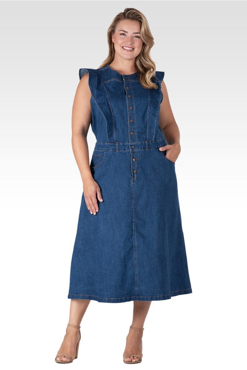 Verona Women's Plus Size Ruffle Sleeveless A-Line Midi Dress