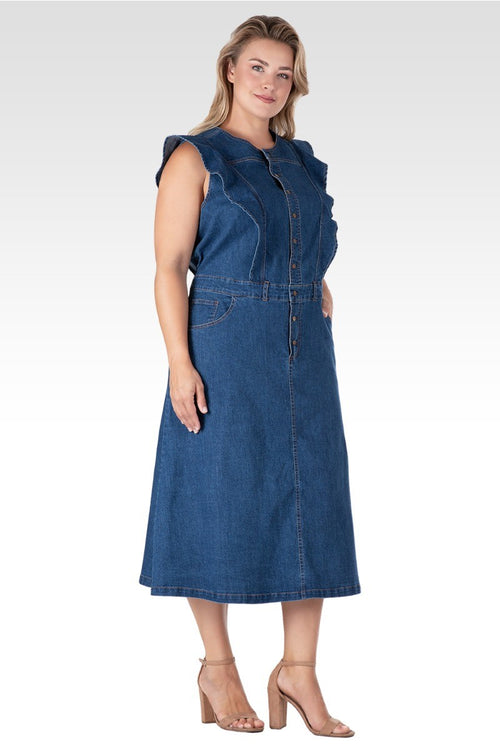 Verona Women's Plus Size Ruffle Sleeveless A-Line Midi Dress