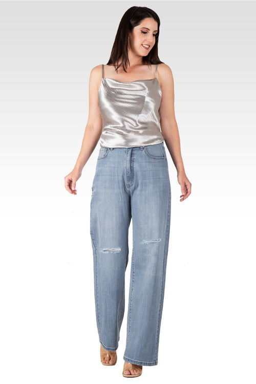 Alora Women's Subtle Distressed Boyfriend Jeans