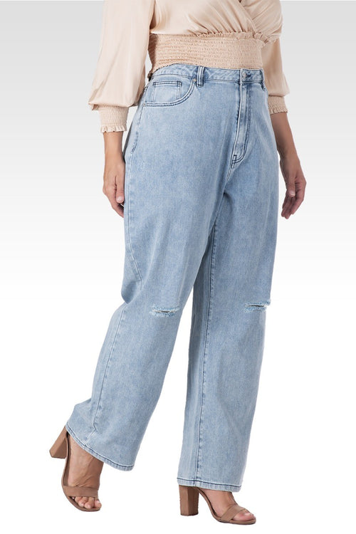 Alora Women's Plus Size Subtle Distressed Boyfriend Jeans