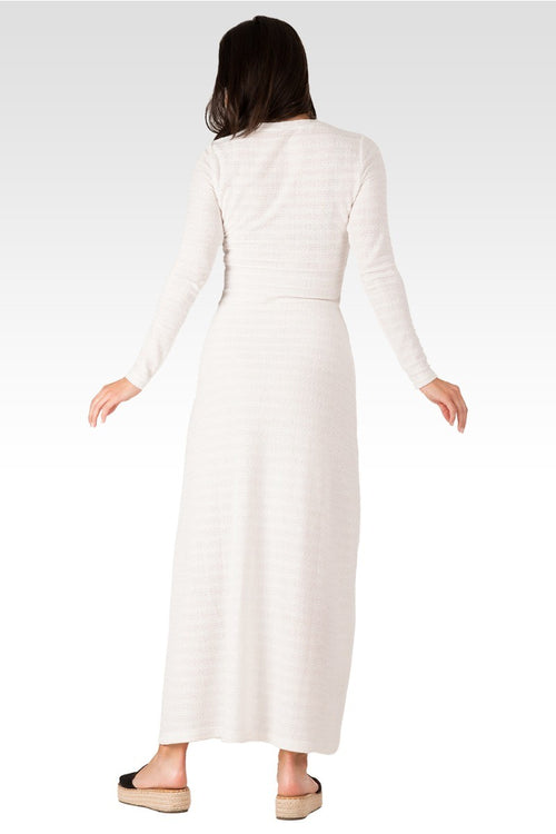 Gia Women's Off- White Knit Crochet Boat Neck Maxi Dress