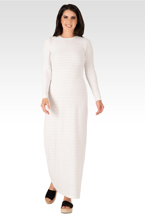 Gia Women's Off- White Knit Crochet Boat Neck Maxi Dress