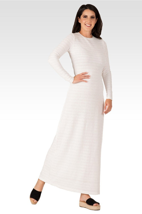 Gia Women's Off- White Knit Crochet Boat Neck Maxi Dress