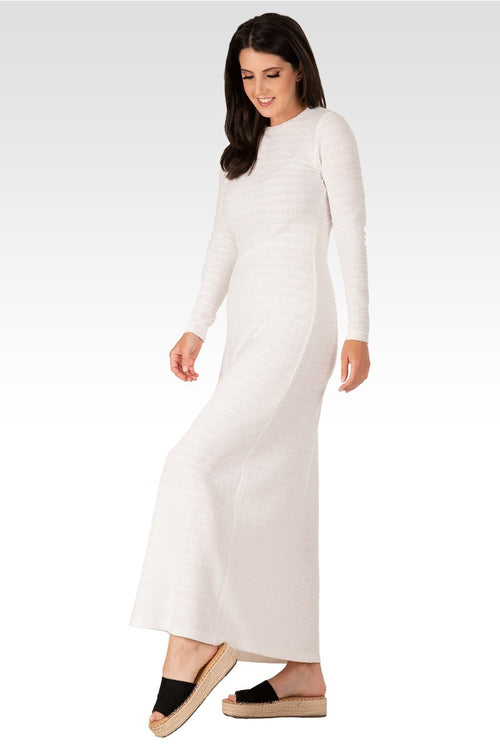Gia Women's Off- White Knit Crochet Boat Neck Maxi Dress