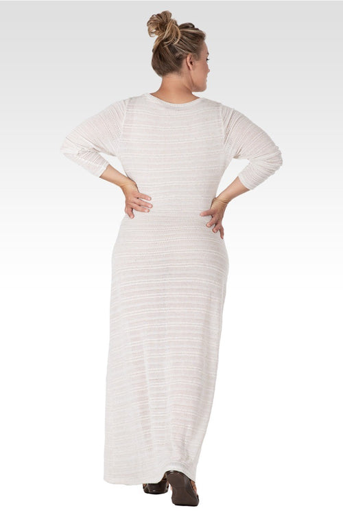 Gia Women's Off- White Plus Size Knit Crochet Boat Neck Maxi Dress