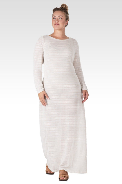 Gia Women's Off- White Plus Size Knit Crochet Boat Neck Maxi Dress
