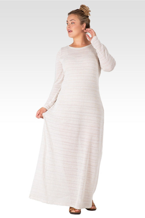 Gia Women's Off- White Plus Size Knit Crochet Boat Neck Maxi Dress